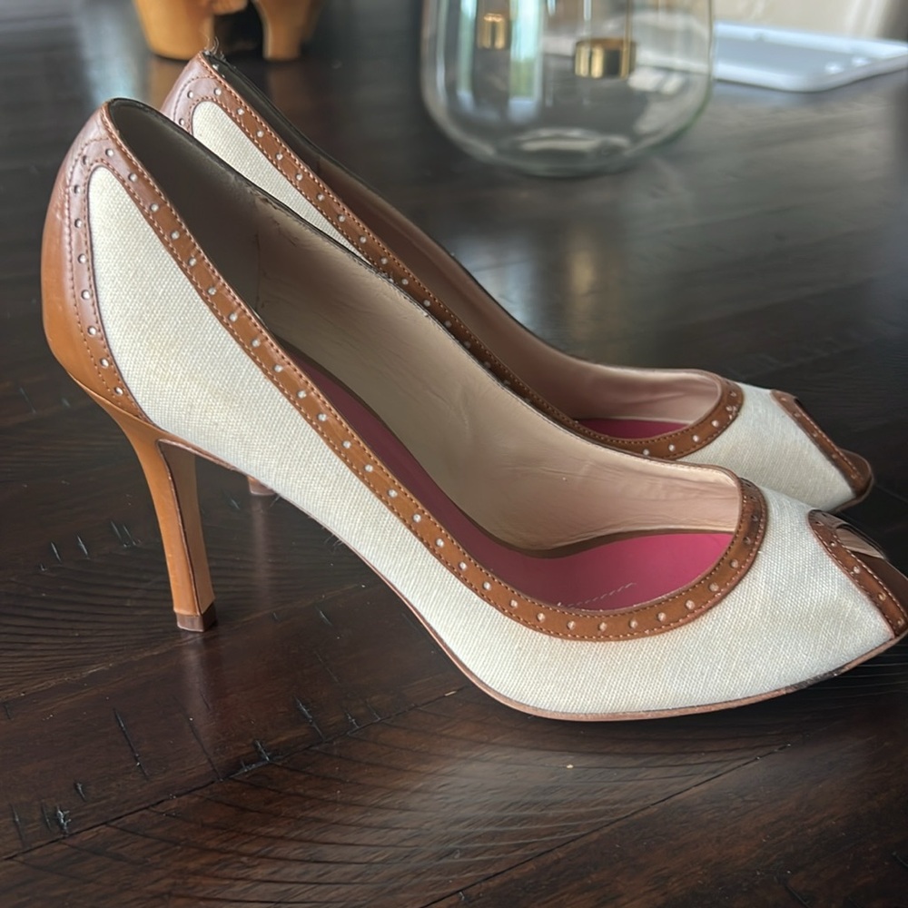 Kate Spade Cream and Brown Peep Toe Heels - Picture 4 of 16